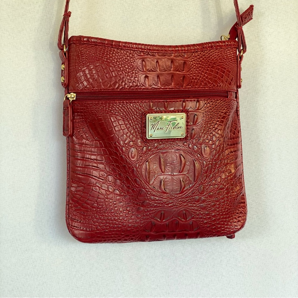Marc Fisher Red Croc-Embossed Crossbody with Gold Plaque
